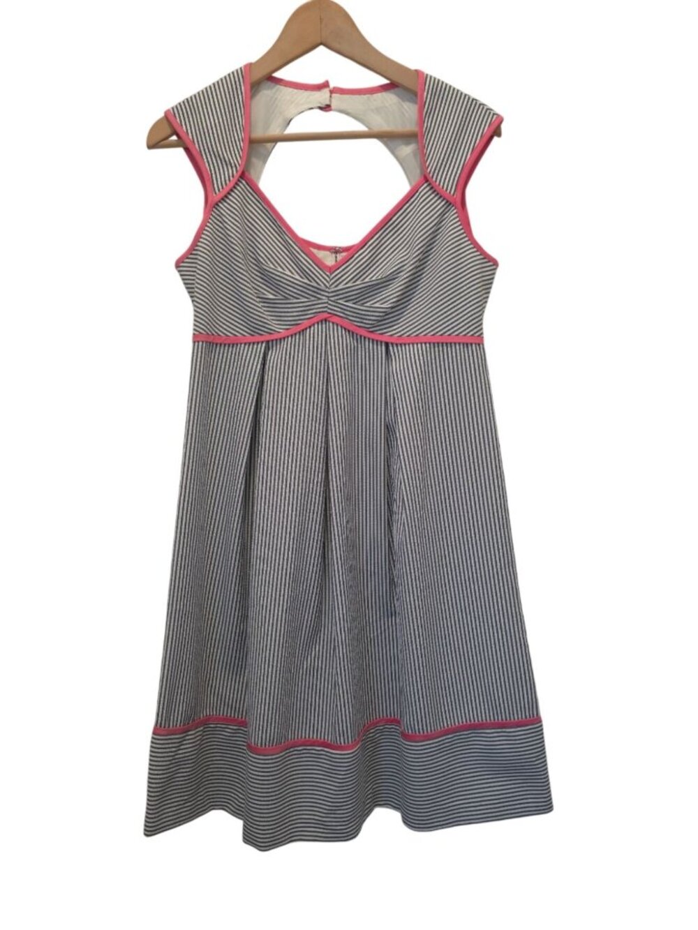 London Times Seersucker Striped Sleeveless Empire Waist Dress Women's Sz 6